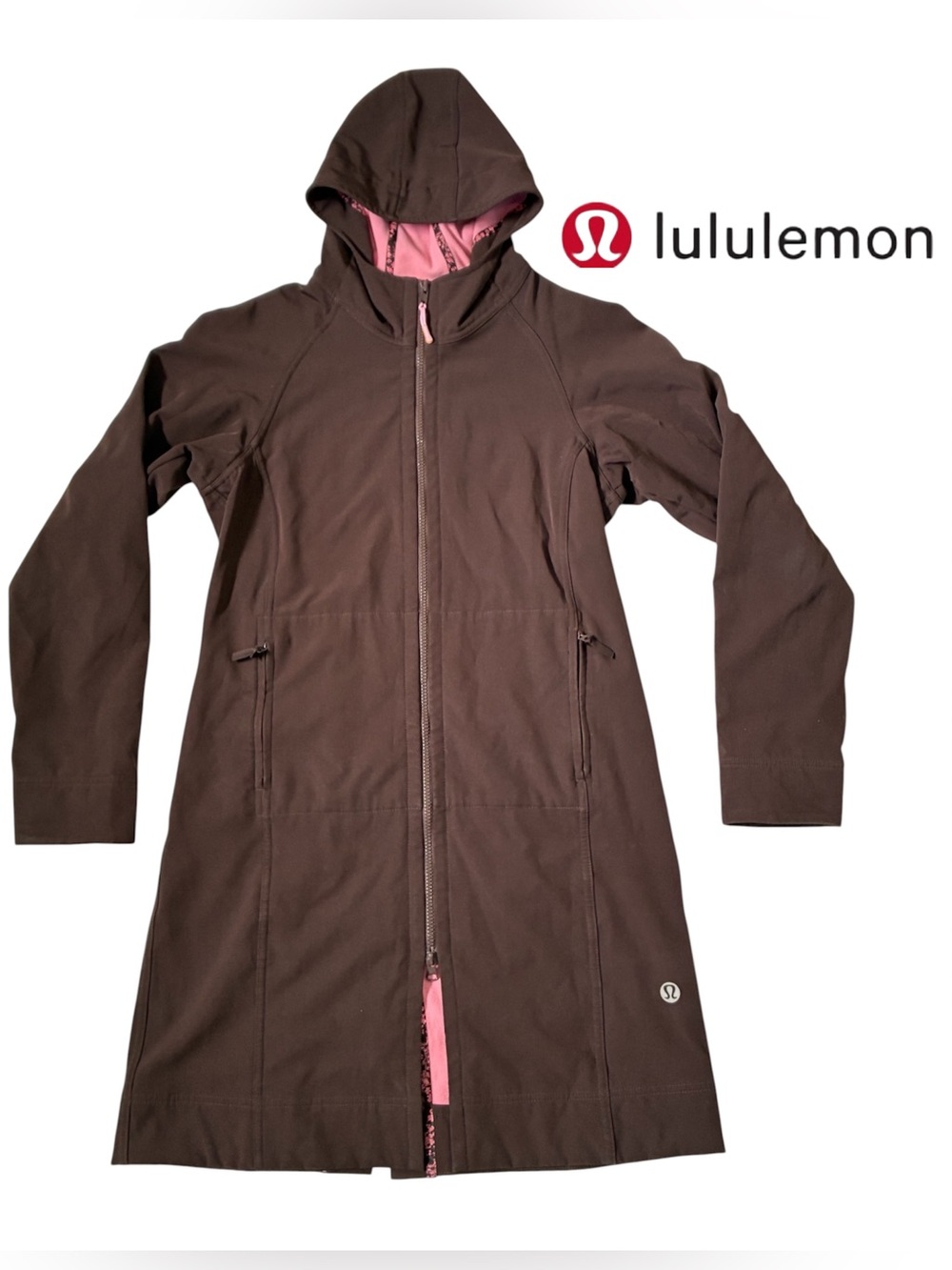 LULULEMON APRES YOGA RAIN JACKET BROWN PINK MIDI COAT